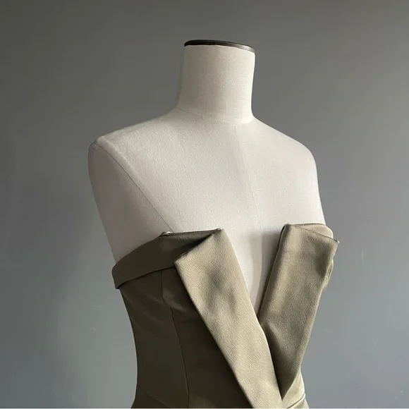 NBD Strapless Olive Tuxedo Mini Dress Off Shoulder Double Breasted - Picture 3 of 8